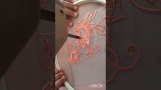 Embroidering on organza material art embroidery needle embroiderydesign threadpainting [upl. by Iatnahs613]