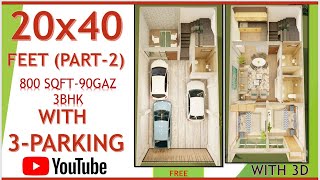 20x40 house plan with car parking PART2 and 3d elevation800sqft90gaz6x12m72sqm [upl. by Uokes]