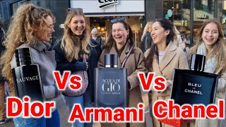 Women React to Dior Sauvage Bleu De Chanel Armani Acqua Di Gio Profondo💥 Fragrance Street Reaction [upl. by Zink]