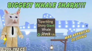 APPRAISING THE GIANT SHINY WHALE SHARK 🐳 Roblox Fisch [upl. by Acyssej267]