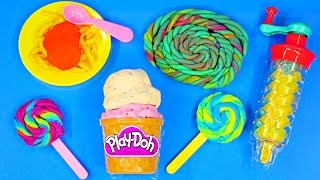 Play Doh Twirl n Twister Ice Cream Sweet Shoppe Play Dough Lollipops Plastilina Frozen Barbie [upl. by Aroda424]