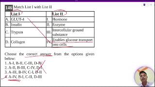 GLUT4 I HormoneB Insulin II EnzymeC Trypsin IIIIntercellular groundsubstanceD Collagen [upl. by Irami]