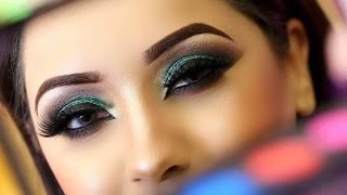 Asian Bridal Makeup  Mehndi Makeup And Hairstyling  Traditional Look  Green Smokey Eyes [upl. by Annauqaj168]