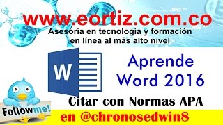 Cómo hacer citas con Normas APA en Word 2016 [upl. by Goodrich]