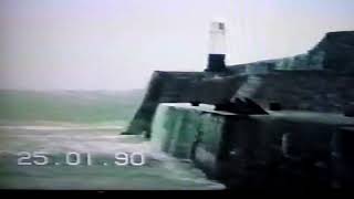 Porthcawl pier storm surge January 25th 1990 video by Colin Prosser [upl. by Econah]