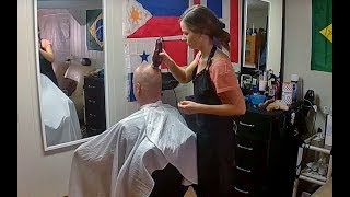 Shaved head at the sexy barber girl [upl. by Nrubua]