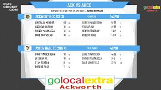 Yorkshire Cricket Southern Premier League  Division One  Ackworth CC 1st XI v Aston Hall CC 2nd XI [upl. by Oicelem]