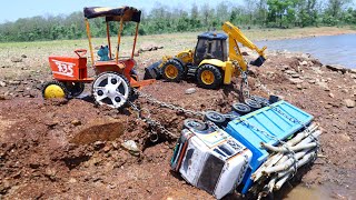 Tata 4825 Tipper Accident Pulling Out Jcb Backhoe HMT 4x4 Tractor  Tata Dumper  Jcb Tractor CS Toy [upl. by Teteak528]