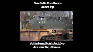 2 Norfolk Southern Trains at Once Meet Up on the Pittsburgh Main Line Jeannette Pa 2024 [upl. by Aeslehs]