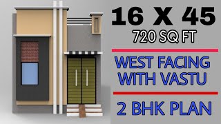 1645 house plan  West Facing  Vastu  720 sqft house plan  2BHK [upl. by Lebasy]