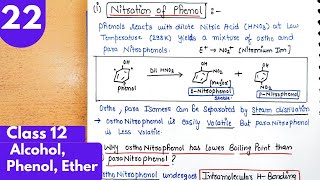 22 Nitration of phenol Electrophilic substitution rxn of phenol Alcohol phenol ethers class12 [upl. by Blackmun236]