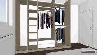 ARCHITECTURE DINTERIEURE Vidéo 3D Chambre équipée par Espace Conception PLACARD DRESSING OUVERT [upl. by Necyrb837]