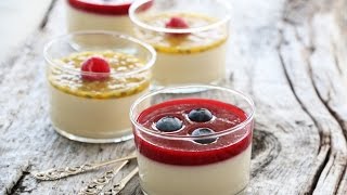 Panna Cotta med bringebærsaus og pasjonsfruktsaus  Trines Mat [upl. by Noyad789]