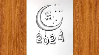 Happy New year drawing 2024  new year drawing pencil sketch tutorial  new year drawing 2024 [upl. by Eiderf]