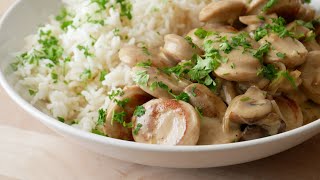 Bratwurst Geschnetzeltes mit Pilzen Rezept  Bratwurst Ragout with Mushrooms  ENG SUBS [upl. by Ahsiret]