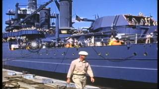 Dock hands at work and crew on the deck of USS California BB44 departing PearlHD Stock Footage [upl. by Trembly]