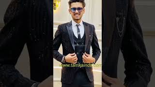 Black sparkling tuxedo suit with black micro sequin thread work with satin lapel for promtamkainds [upl. by Ribble]