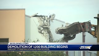 Demolition of 1200 building at Marjory Stoneman Douglas High School begins [upl. by Honig]