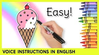 How to Draw an ICE CREAM CONE Easy Drawing Tutorial for Kids [upl. by Nosyaj501]