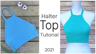 EASY Crochet HALTER Top Tutorial  How to Crochet Crop Top [upl. by Acinorev269]