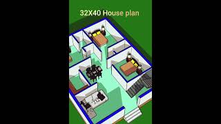 32X40 House plan construction building 2delevation homedesign 2bhkhousedesign 3dhomeplan [upl. by Annoif520]