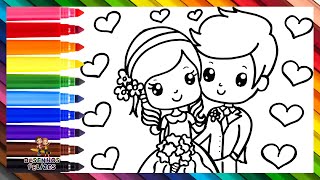 Desenhar e Colorir um Casal Recémcasado Um Noivo e uma Noiva 🤵👰💍❤️🧡💛💚💙💜🌈 Desenhos para Crianças [upl. by Hegyera237]