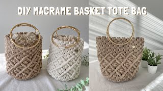 DIY  Macrame basket tote bag with ring handles tutorial  Bolsa de macrame  마크라메 가방 [upl. by Ecniv]