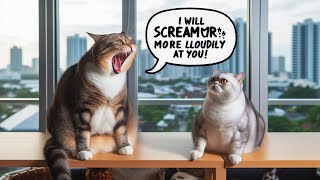 cat screaming loudly at other cat [upl. by Suoivatco]