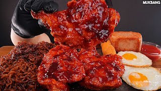 ASMR MUKBANG  Black Bean Noodles amp Spicy Fried Chicken SPAM EATING 짜슐랭 맘스터치 양념치킨 스팸 먹방 [upl. by Ahsercul]