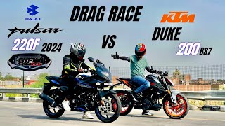 bajaj pulsar 220F vs ktm Duke 200  drag race  shocking results 😱 [upl. by Eneri]