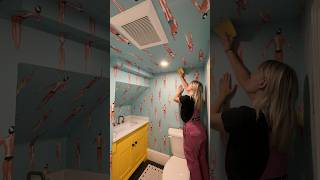 Bathroom Wallpaper Installation shorts wallpaperinstallation powderroomideas [upl. by Noscire]