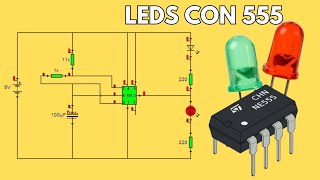 Circuito temporizador con 555 Alternar encendido y apagado de dos LEDS Teoría y simulación [upl. by Lerat]