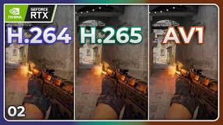 NVIDIA AV1 vs H265 vs H264 Quality Comparison  Multiple Bitrates 02 [upl. by Bitthia]