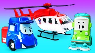 El helicóptero y los coches de juguetes Vehículos de servicio Vídeos para niños [upl. by Airekat628]