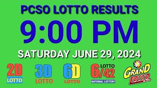 9pm Lotto Results Today June 29 2024 Saturday ez2 swertres 2d 3d pcso [upl. by Gilliette568]