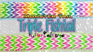 NEW Triple Fishtail MONSTER TAIL Rainbow Loom Bracelet Tutorial  How To [upl. by Enitsyrhc417]