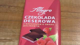 Allegro Czekolada deserowa z nadzieniem o smaku malinowym 100g [upl. by Lynus70]