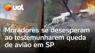 Avião cai em Vinhedo Moradores se desesperam com queda de aeronave no interior de SP vídeo [upl. by Odinevneib744]