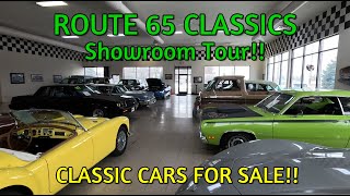 CLASSIC CARS FOR SALE Route 65 Classics Showroom Tour  Lot Walk  classic cars  muscle cars [upl. by Annaihs]