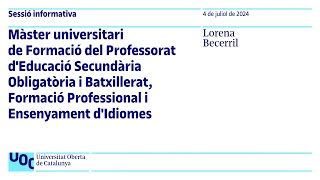 Màster de Formació del Professorat d’ESO Batxillerat FP i Ensenyament d’Idiomes de la UOC [upl. by Bortz]