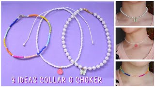 COLLAR o CHOKER con PERLAS mostacillaschaquiras 🤍3 IDEAS🤍 [upl. by Itak]