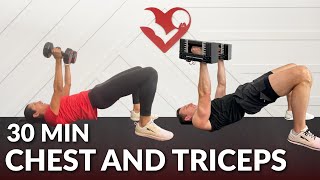 30 Min Dumbbell Chest and Triceps Workout at Home  Chest and Tris Exercises for Women amp Men [upl. by Abbate]