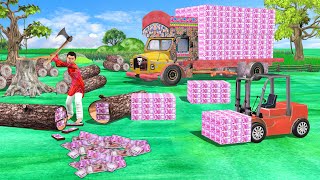 Wood Cutter Magical Money Tree Hindi Kahani Hindi Stories Jadui Money Truck Tree Funny Comedy Video [upl. by Paehpos388]