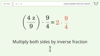 Solve 4z942 Linear Equation Video Solution  Tiger Algebra [upl. by Llyrrad123]