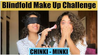 BLINDFOLD MAKEUP CHALLENGE💄😂 CHINKI MINKI  TWINS FUN CHALLENGE [upl. by Ponce684]