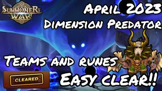 Summoners war Dimension Predator 4 April 2023 Team amp Runes Easy clear [upl. by Nnyltiac758]