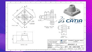 CATIA V5 DRAFTING EXERCISE BRACKET  BASIC DETAIL DRAWING amp TITLE BLOCK TO PRINT SETUP PDF [upl. by Herc]