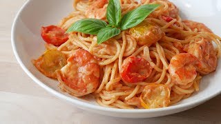 Spaghetti mit Tomaten Sahne Sauce amp Garnelen  Pasta with Tomato Cream Sauce amp Prawns  ENG SUBS [upl. by Stephanus]