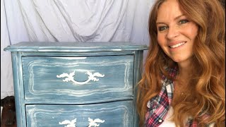 DIY Dresser Makeover WAnnie Sloan Chalk Paint Aubusson BlueWhite Wax [upl. by Elodea702]