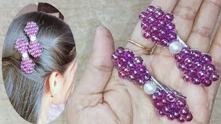 How To Make Beads Hair Clip At Home 🥰  New Creative Idea  DIY Hair Clip With Beads [upl. by Niawd429]